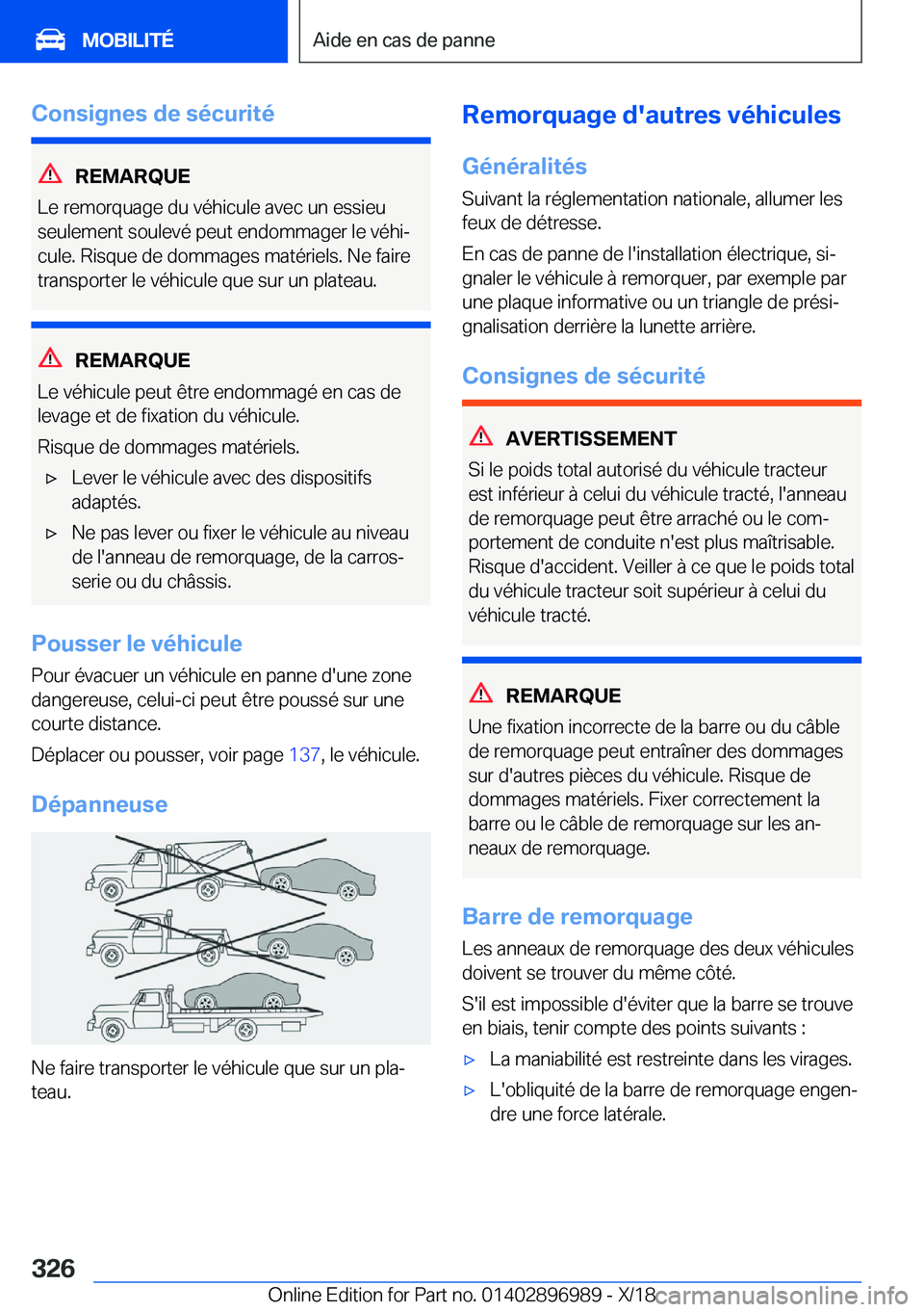 BMW Z4 2019  Notices Demploi (in French) �C�o�n�s�i�g�n�e�s��d�e��s�é�c�u�r�i�t�é
�R�E�M�A�R�Q�U�E
�L�e��r�e�m�o�r�q�u�a�g�e��d�u��v�é�h�i�c�u�l�e��a�v�e�c��u�n��e�s�s�i�e�u
�s�e�u�l�e�m�e�n�t��s�o�u�l�e�v�é��p�e�u�t��e�n�d�o�