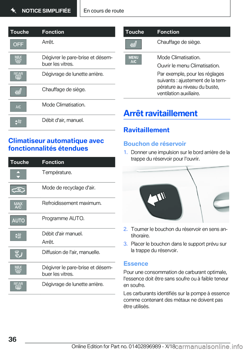BMW Z4 2019  Notices Demploi (in French) �T�o�u�c�h�e�F�o�n�c�t�i�o�n�A�r�r�ê�t�.�D�é�g�i�v�r�e�r��l�e��p�a�r�e�-�b�r�i�s�e��e�t��d�é�s�e�mj
�b�u�e�r��l�e�s��v�i�t�r�e�s�.�D�é�g�i�v�r�a�g�e��d�e��l�u�n�e�t�t�e��a�r�r�i�è�r�e�.