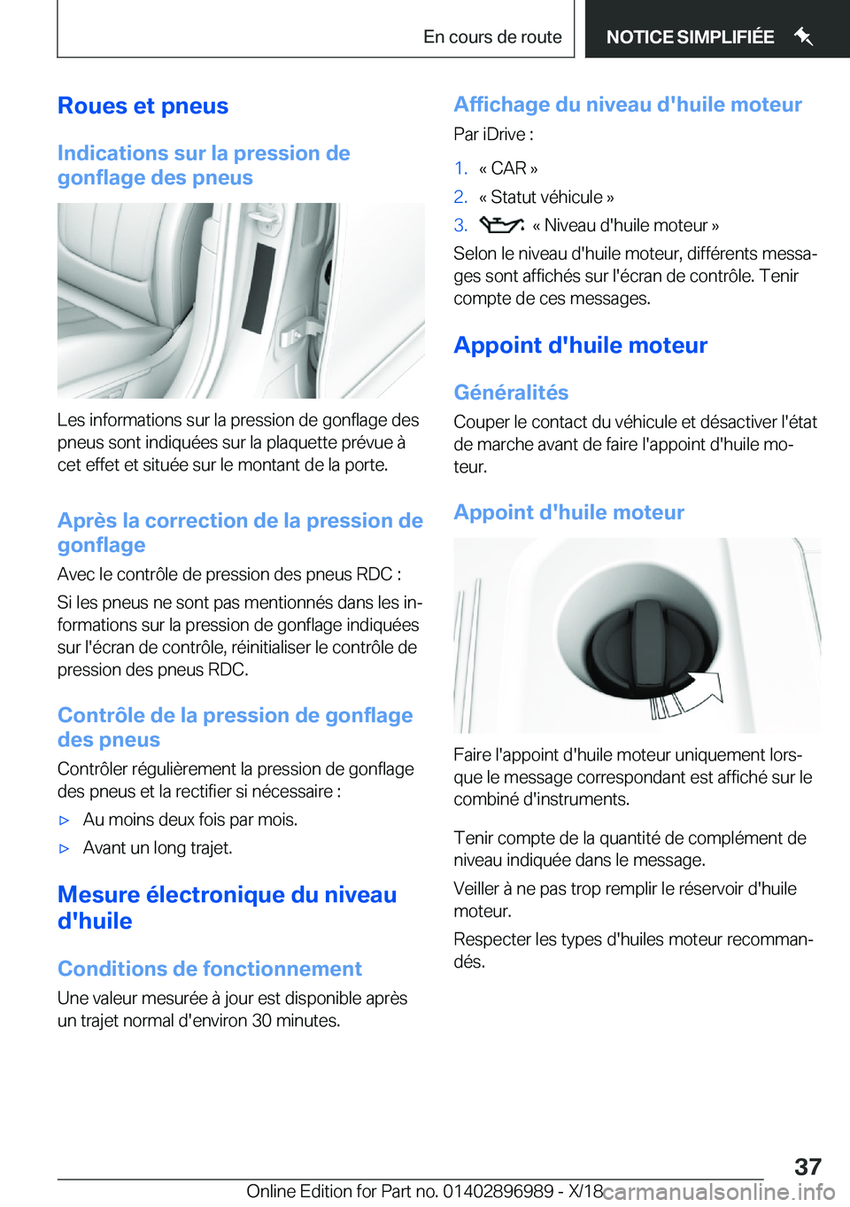 BMW Z4 2019  Notices Demploi (in French) �R�o�u�e�s��e�t��p�n�e�u�s
�I�n�d�i�c�a�t�i�o�n�s��s�u�r��l�a��p�r�e�s�s�i�o�n��d�e
�g�o�n�f�l�a�g�e��d�e�s��p�n�e�u�s
�L�e�s��i�n�f�o�r�m�a�t�i�o�n�s��s�u�r��l�a��p�r�e�s�s�i�o�n��d�e��