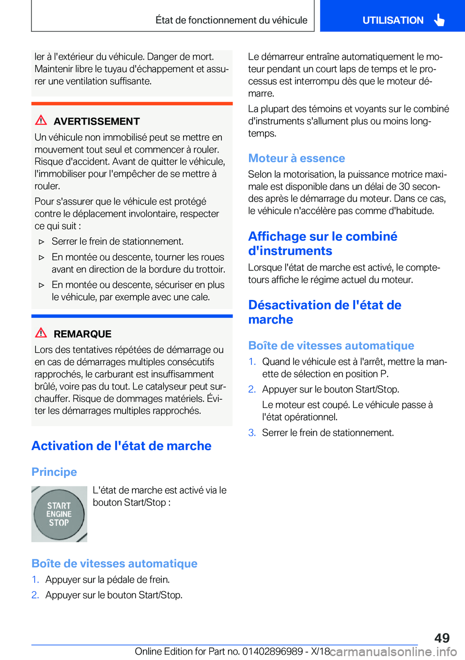 BMW Z4 2019  Notices Demploi (in French) �l�e�r��