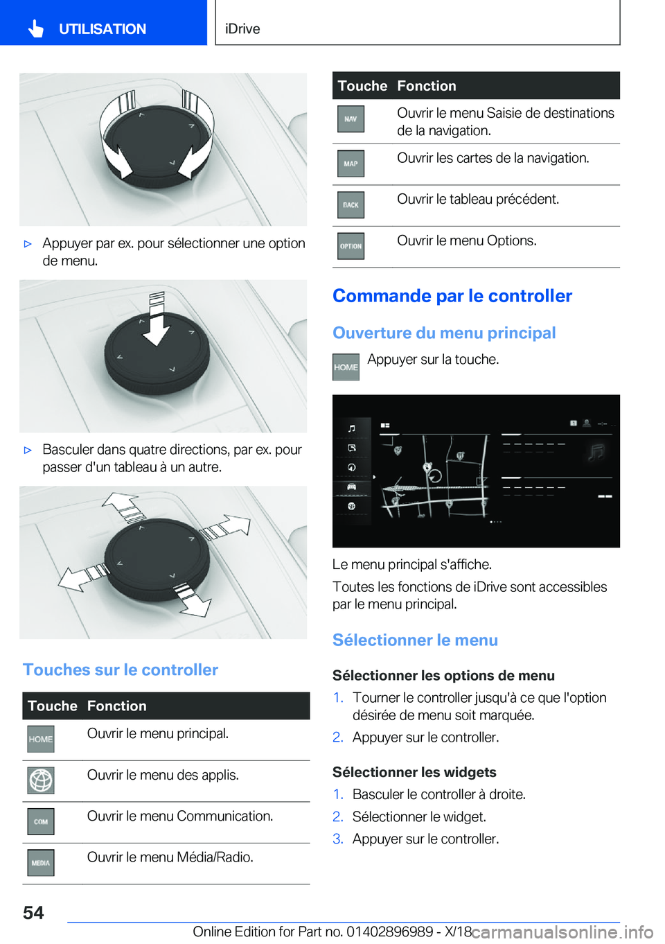 BMW Z4 2019  Notices Demploi (in French) 'x�A�p�p�u�y�e�r��p�a�r��e�x�.��p�o�u�r��s�é�l�e�c�t�i�o�n�n�e�r��u�n�e��o�p�t�i�o�n
�d�e��m�e�n�u�.'x�B�a�s�c�u�l�e�r��d�a�n�s��q�u�a�t�r�e��d�i�r�e�c�t�i�o�n�s�,��p�a�r��e�x�.�