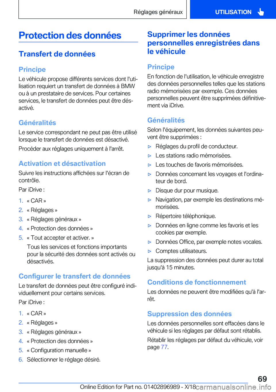 BMW Z4 2019  Notices Demploi (in French) �P�r�o�t�e�c�t�i�o�n��d�e�s��d�o�n�n�é�e�s
�T�r�a�n�s�f�e�r�t��d�e��d�o�n�n�é�e�s�P�r�i�n�c�i�p�e�L�e��v�é�h�i�c�u�l�e��p�r�o�p�o�s�e��d�i�f�f�é�r�e�n�t�s��s�e�r�v�i�c�e�s��d�o�n�t��l�&#