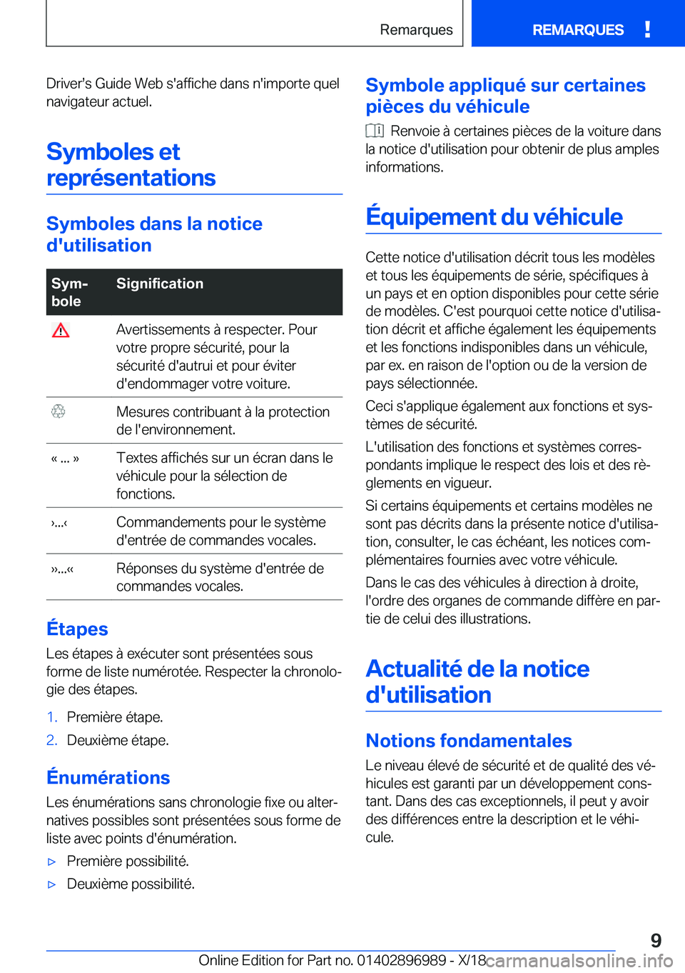 BMW Z4 2019  Notices Demploi (in French) �D�r�i�v�e�rs�s��G�u�i�d�e��W�e�b��s�'�a�f�f�i�c�h�e��d�a�n�s��n�'�i�m�p�o�r�t�e��q�u�e�l�n�a�v�i�g�a�t�e�u�r��a�c�t�u�e�l�.
�S�y�m�b�o�l�e�s��e�t�r�e�p�r�é�s�e�n�t�a�t�i�o�n�s
�S�y�