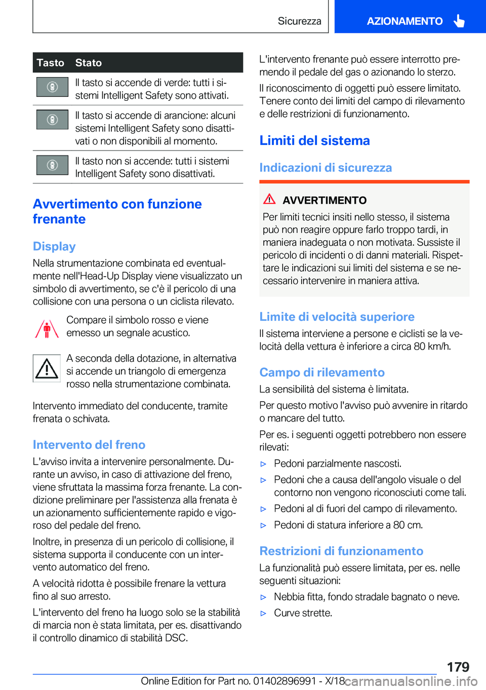 BMW Z4 2019  Libretti Di Uso E manutenzione (in Italian) �T�a�s�t�o�S�t�a�t�o�I�l��t�a�s�t�o��s�i��a�c�c�e�n�d�e��d�i��v�e�r�d�e�:��t�u�t�t�i��i��s�iª
�s�t�e�m�i��I�n�t�e�l�l�i�g�e�n�t��S�a�f�e�t�y��s�o�n�o��a�t�t�i�v�a�t�i�.�I�l��t�a�s�t�o�