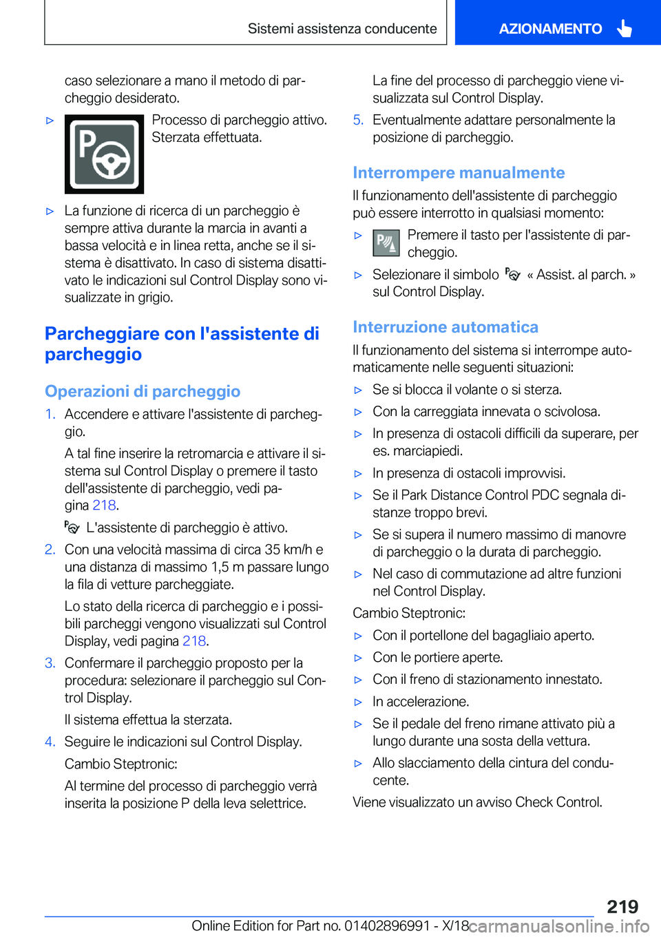 BMW Z4 2019  Libretti Di Uso E manutenzione (in Italian) �c�a�s�o��s�e�l�e�z�i�o�n�a�r�e��a��m�a�n�o��i�l��m�e�t�o�d�o��d�i��p�a�rª�c�h�e�g�g�i�o��d�e�s�i�d�e�r�a�t�o�.'x�P�r�o�c�e�s�s�o��d�i��p�a�r�c�h�e�g�g�i�o��a�t�t�i�v�o�.
�S�t�e�r�z�a