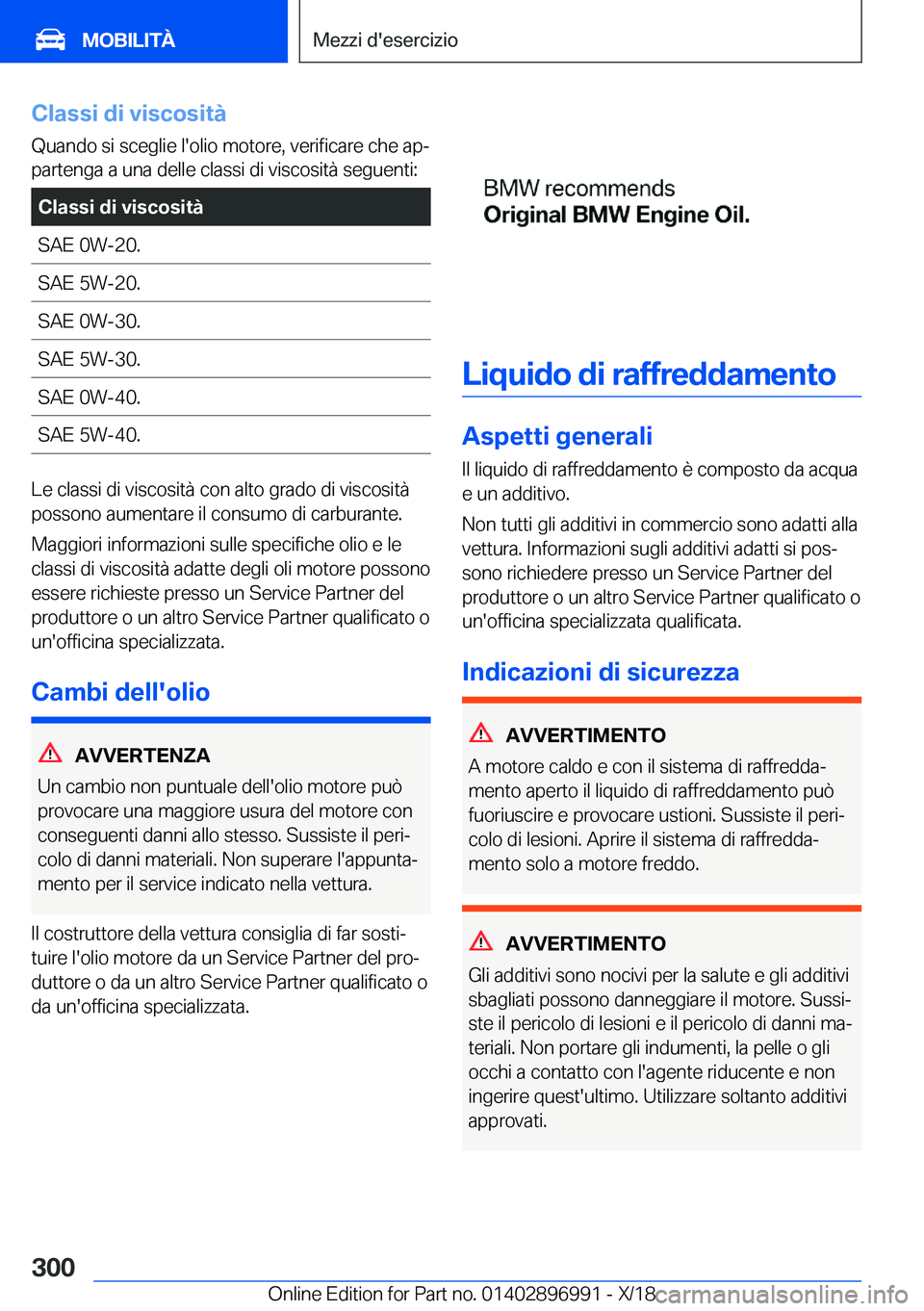 BMW Z4 2019  Libretti Di Uso E manutenzione (in Italian) �C�l�a�s�s�i��d�i��v�i�s�c�o�s�i�t�