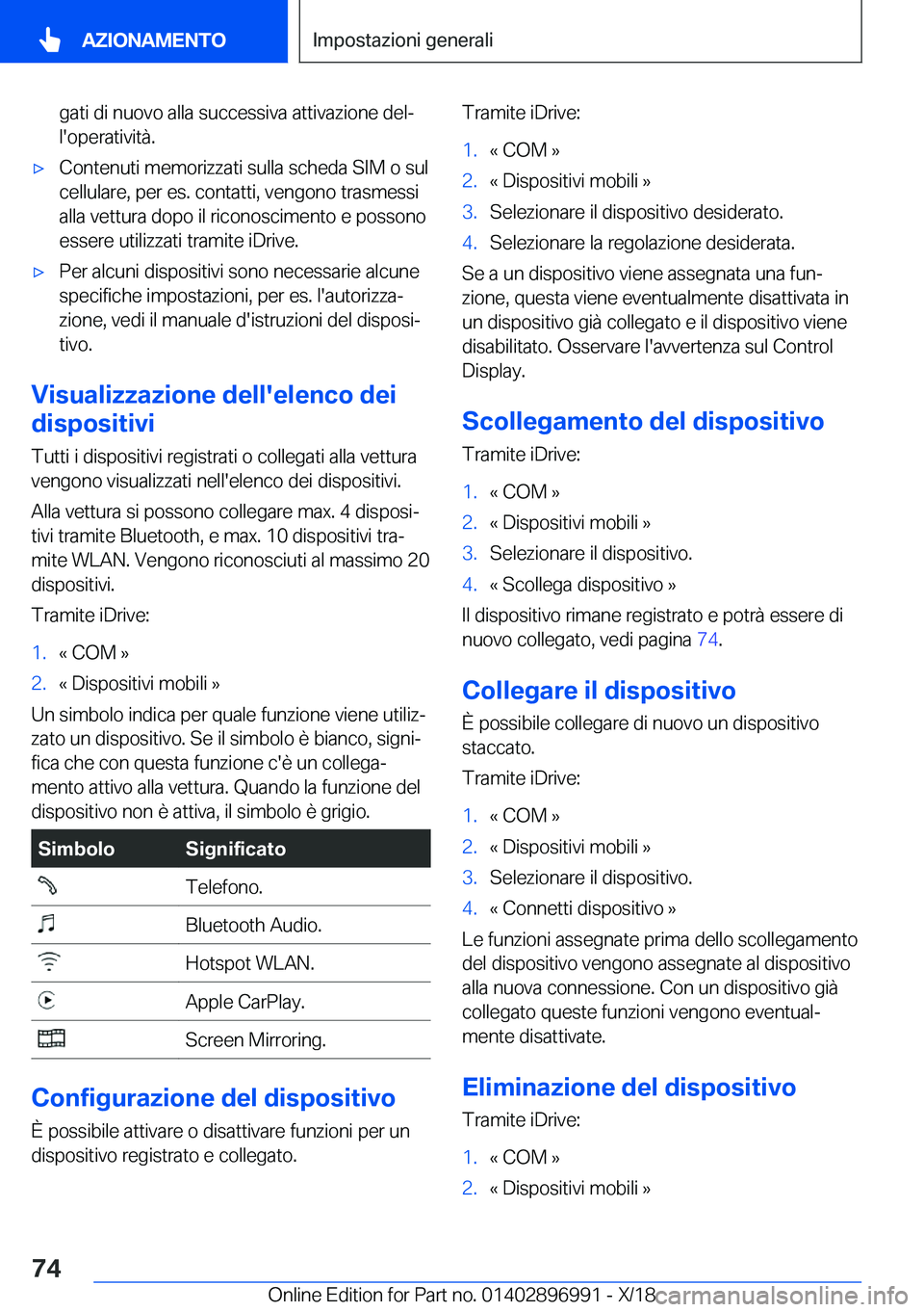 BMW Z4 2019  Libretti Di Uso E manutenzione (in Italian) �g�a�t�i��d�i��n�u�o�v�o��a�l�l�a��s�u�c�c�e�s�s�i�v�a��a�t�t�i�v�a�z�i�o�n�e��d�e�lª
�l�'�o�p�e�r�a�t�i�v�i�t�