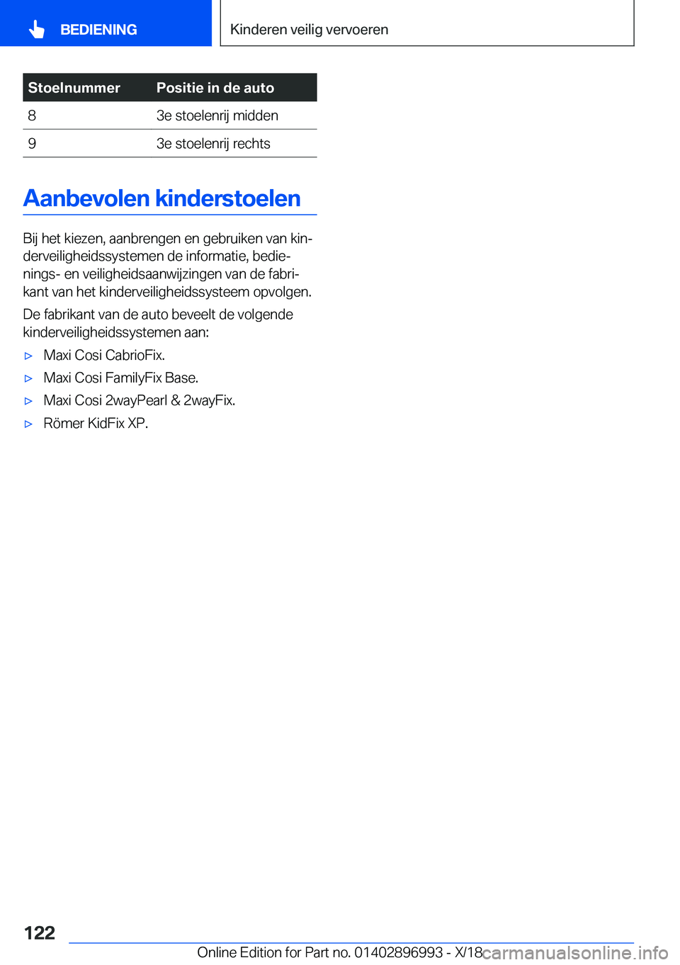 BMW Z4 2019  Instructieboekjes (in Dutch) �S�t�o�e�l�n�u�m�m�e�r�P�o�s�i�t�i�e��i�n��d�e��a�u�t�o�8�3�e��s�t�o�e�l�e�n�r�i�j��m�i�d�d�e�n�9�3�e��s�t�o�e�l�e�n�r�i�j��r�e�c�h�t�s
�A�a�n�b�e�v�o�l�e�n��k�i�n�d�e�r�s�t�o�e�l�e�n
�B�i�j�