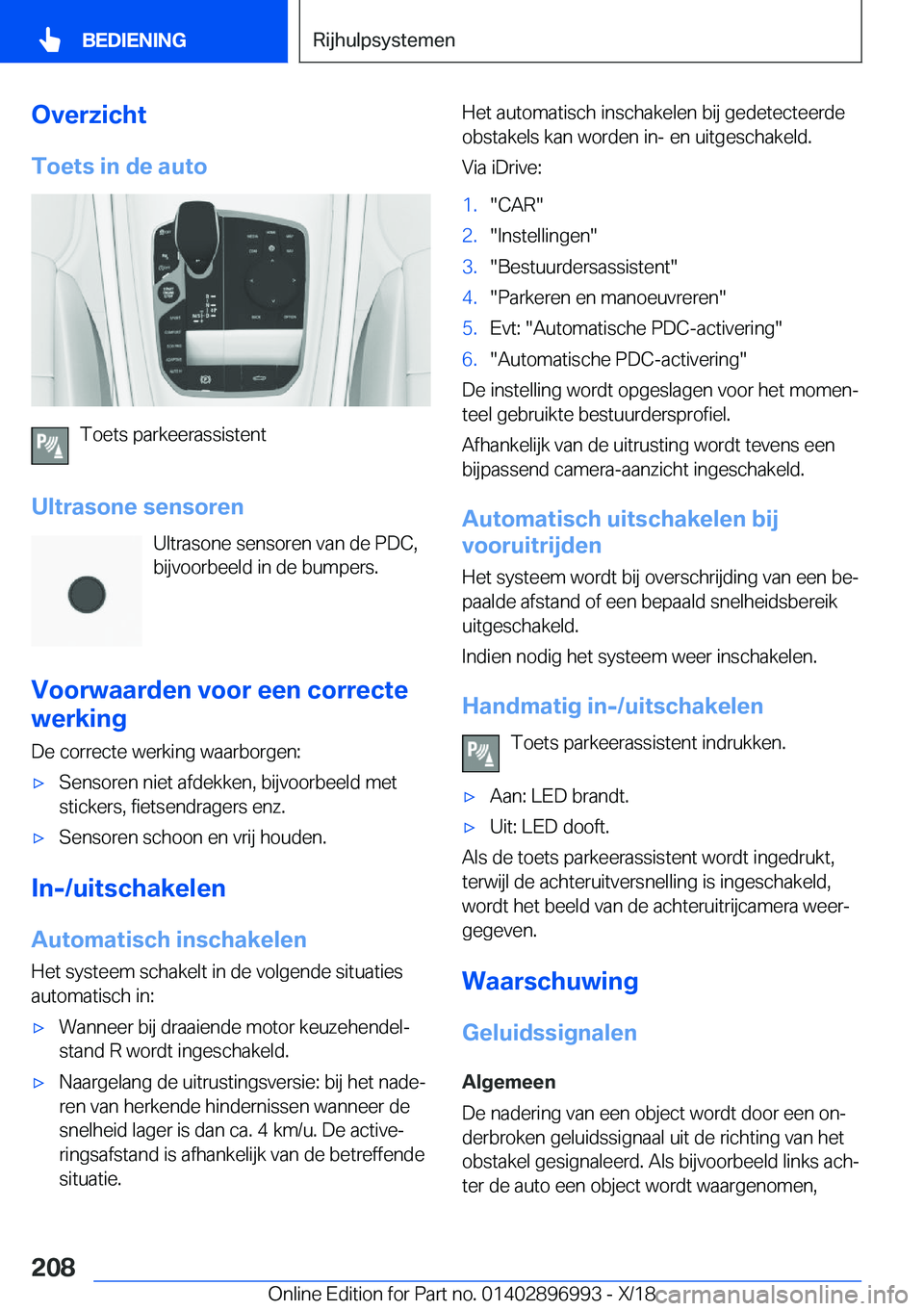 BMW Z4 2019  Instructieboekjes (in Dutch) �O�v�e�r�z�i�c�h�t�T�o�e�t�s��i�n��d�e��a�u�t�o
�T�o�e�t�s��p�a�r�k�e�e�r�a�s�s�i�s�t�e�n�t
�U�l�t�r�a�s�o�n�e��s�e�n�s�o�r�e�n �U�l�t�r�a�s�o�n�e��s�e�n�s�o�r�e�n��v�a�n��d�e��P�D�C�,
�b�i�j