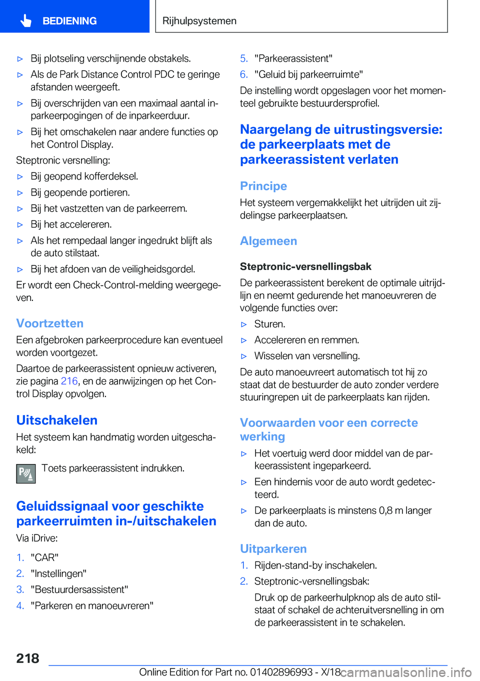 BMW Z4 2019  Instructieboekjes (in Dutch) 'x�B�i�j��p�l�o�t�s�e�l�i�n�g��v�e�r�s�c�h�i�j�n�e�n�d�e��o�b�s�t�a�k�e�l�s�.'x�A�l�s��d�e��P�a�r�k��D�i�s�t�a�n�c�e��C�o�n�t�r�o�l��P�D�C��t�e��g�e�r�i�n�g�e�a�f�s�t�a�n�d�e�n��w�e