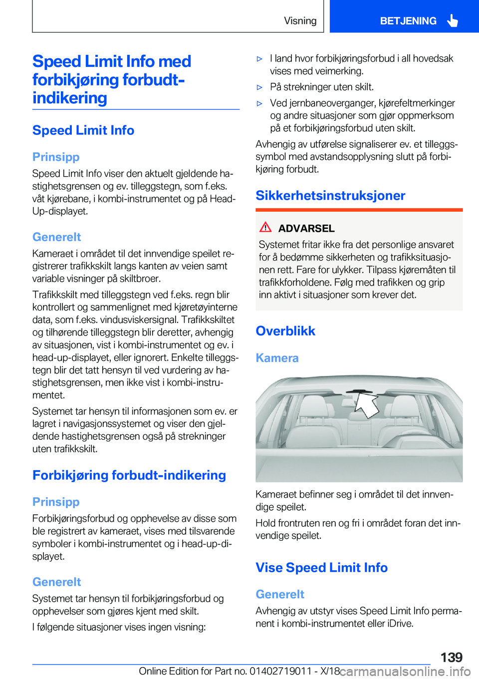 BMW Z4 2019  InstruksjonsbØker (in Norwegian) �S�p�e�e�d��L�i�m�i�t��I�n�f�o��m�e�d�f�o�r�b�i�k�j�
