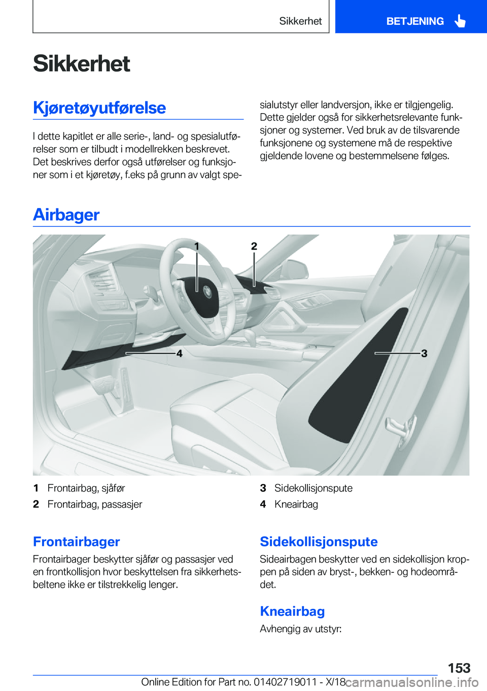 BMW Z4 2019  InstruksjonsbØker (in Norwegian) �S�i�k�k�e�r�h�e�t�K�j�