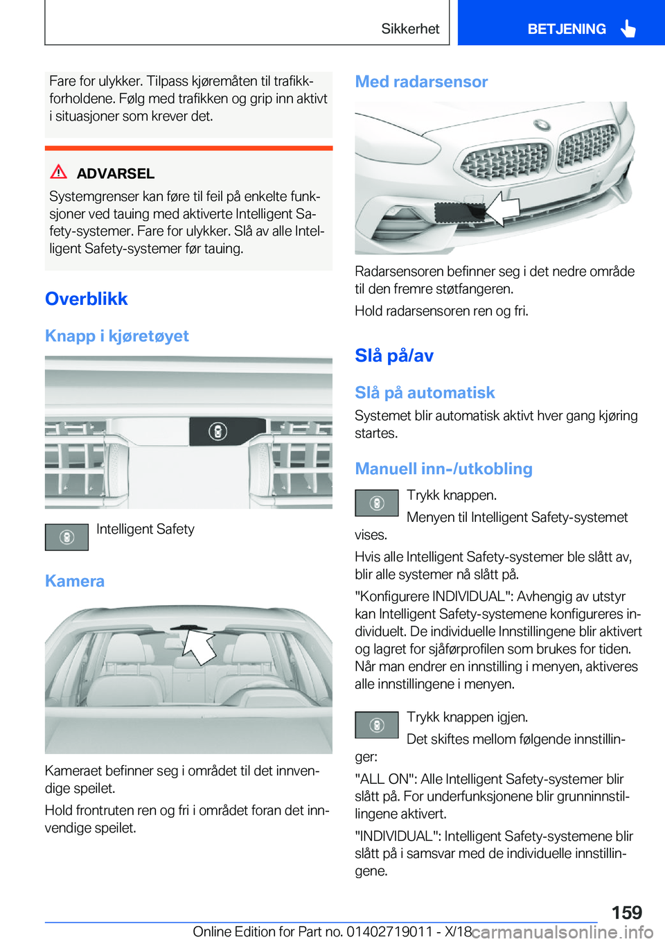 BMW Z4 2019  InstruksjonsbØker (in Norwegian) �F�a�r�e��f�o�r��u�l�y�k�k�e�r�.��T�i�l�p�a�s�s��k�j�