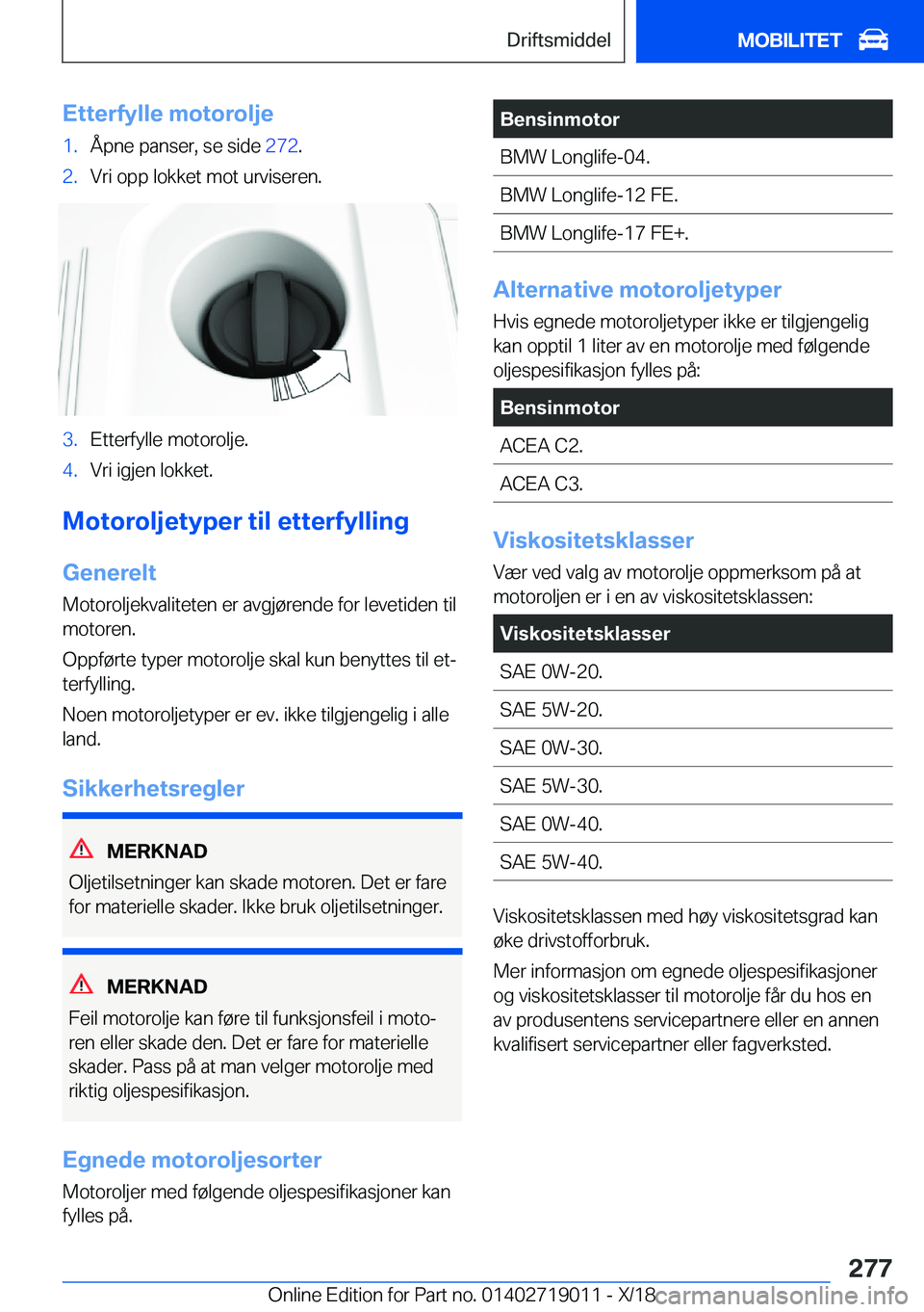 BMW Z4 2019  InstruksjonsbØker (in Norwegian) �E�t�t�e�r�f�y�l�l�e��m�o�t�o�r�o�l�j�e�1�.�