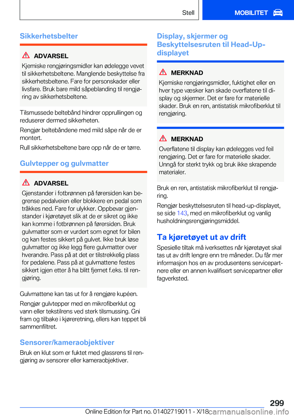 BMW Z4 2019  InstruksjonsbØker (in Norwegian) �S�i�k�k�e�r�h�e�t�s�b�e�l�t�e�r
�A�D�V�A�R�S�E�L
�K�j�e�m�i�s�k�e��r�e�n�g�j�