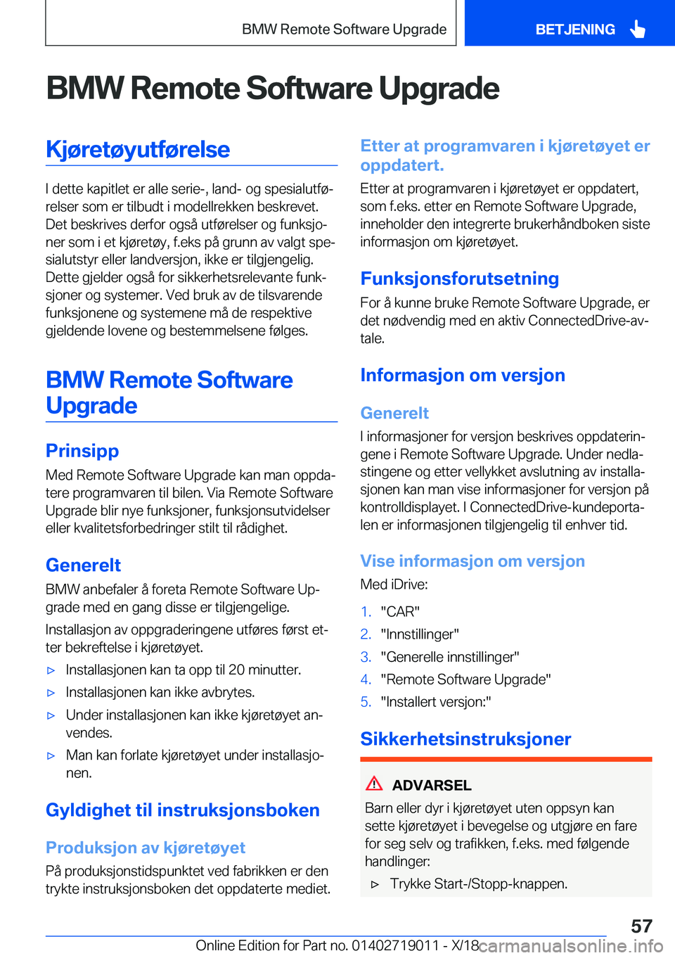 BMW Z4 2019  InstruksjonsbØker (in Norwegian) �B�M�W��R�e�m�o�t�e��S�o�f�t�w�a�r�e��U�p�g�r�a�d�e�K�j�