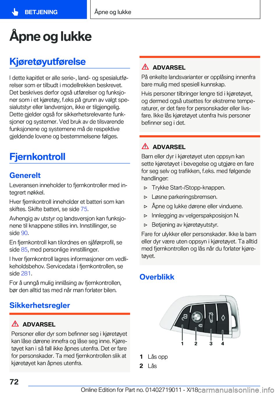 BMW Z4 2019  InstruksjonsbØker (in Norwegian) �