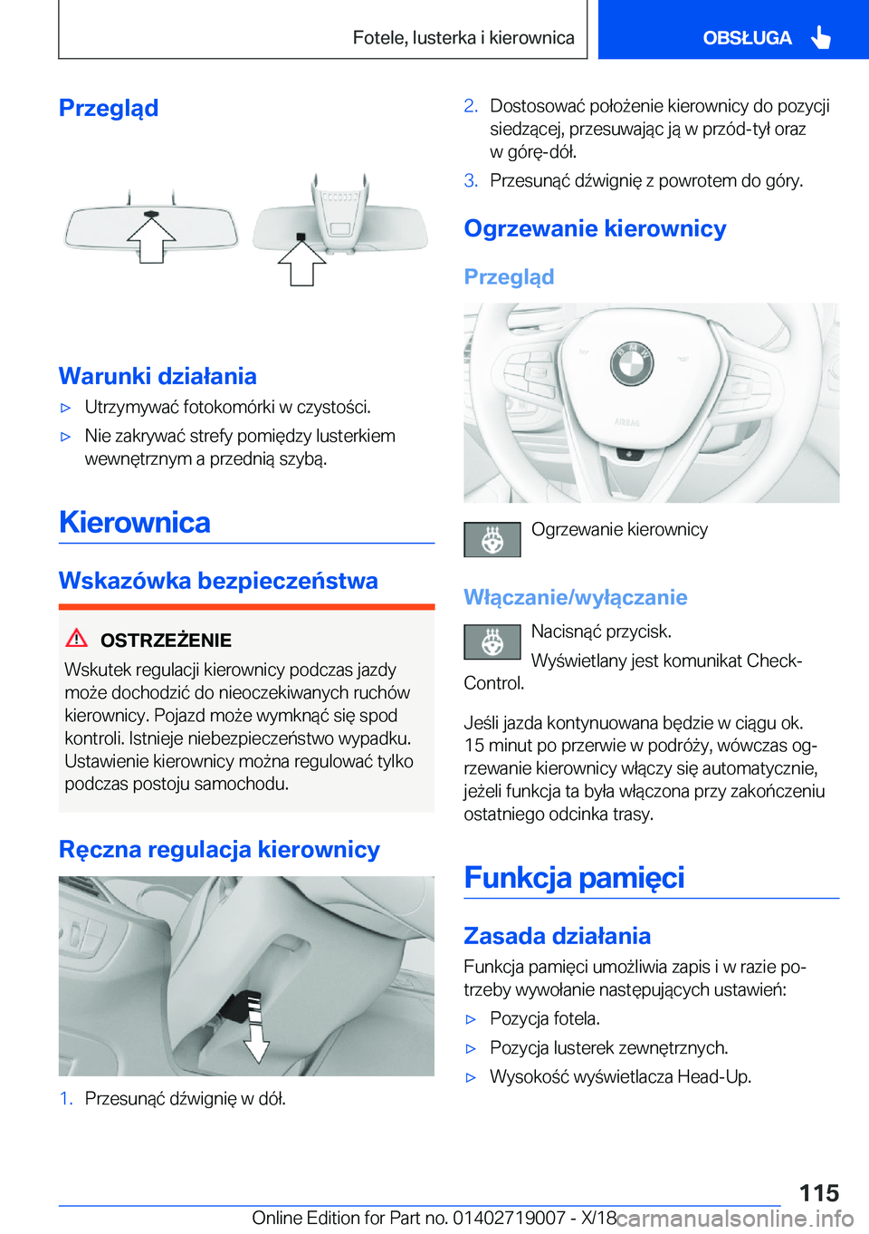 BMW Z4 2019  Instrukcja obsługi (in Polish) �P�r�z�e�g�l�ą�d
�W�a�r�u�n�k�i��d�z�i�a�ł�a�n�i�a
'x�U�t�r�z�y�m�y�w�a�