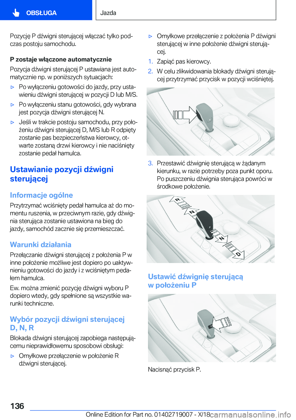 BMW Z4 2019  Instrukcja obsługi (in Polish) �P�o�z�y�c�j�