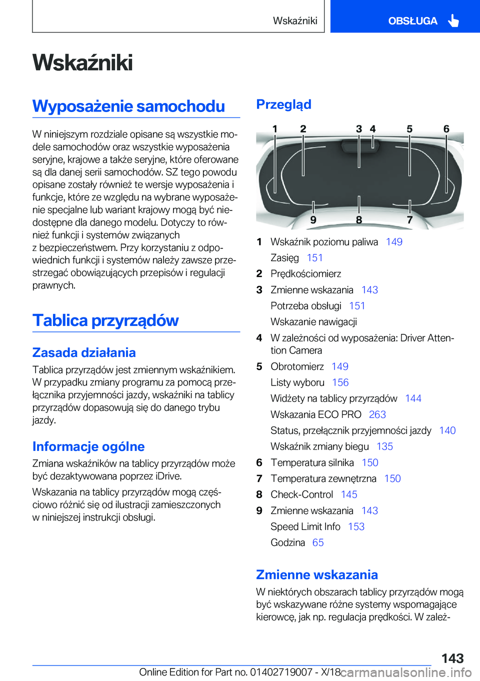 BMW Z4 2019  Instrukcja obsługi (in Polish) �W�s�k�a7�n�i�k�i�W�y�p�o�s�a9�e�n�i�e��s�a�m�o�c�h�o�d�u
�W��n�i�n�i�e�j�s�z�y�m��r�o�z�d�z�i�a�l�e��o�p�i�s�a�n�e��s�