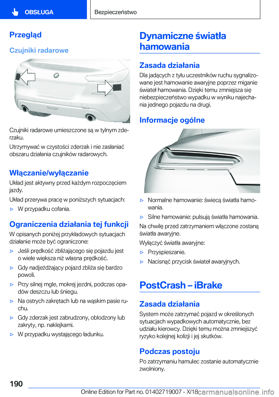 BMW Z4 2019  Instrukcja obsługi (in Polish) �P�r�z�e�g�l�ą�d�C�z�u�j�n�i�k�i��r�a�d�a�r�o�w�e
�C�z�u�j�n�i�k�i��r�a�d�a�r�o�w�e��u�m�i�e�s�z�c�z�o�n�e��s�