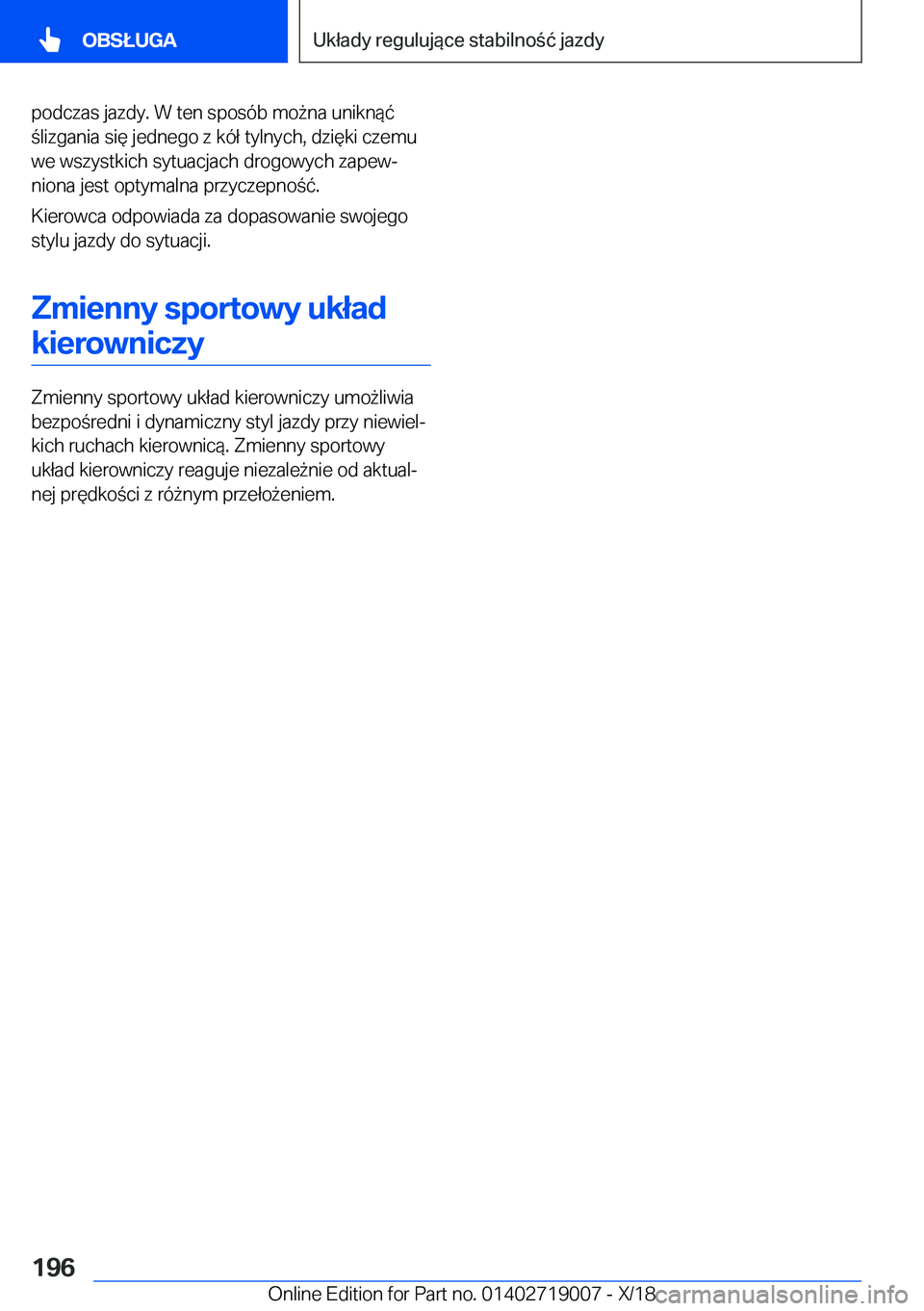 BMW Z4 2019  Instrukcja obsługi (in Polish) �p�o�d�c�z�a�s��j�a�z�d�y�.��W��t�e�n��s�p�o�s�