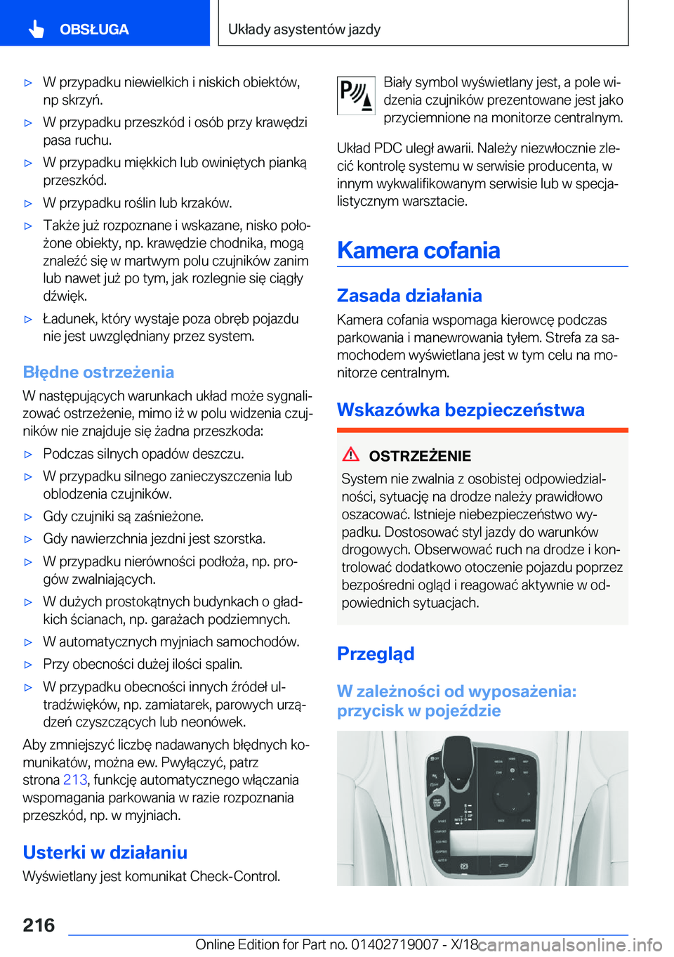 BMW Z4 2019  Instrukcja obsługi (in Polish) 'x�W��p�r�z�y�p�a�d�k�u��n�i�e�w�i�e�l�k�i�c�h��i��n�i�s�k�i�c�h��o�b�i�e�k�t�