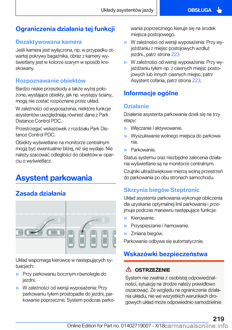 BMW Z4 2019  Instrukcja obsługi (in Polish) �O�g�r�a�n�i�c�z�e�n�i�a��d�z�i�a�ł�a�n�i�a��t�e�j��f�u�n�k�c�j�i�D�e�z�a�k�t�y�w�o�w�a�n�a��k�a�m�e�r�a
�J�e�l�i��k�a�m�e�r�a��j�e�s�t��w�y�ł�