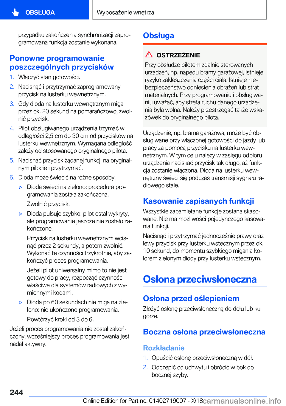 BMW Z4 2019  Instrukcja obsługi (in Polish) �p�r�z�y�p�a�d�k�u��z�a�k�o�