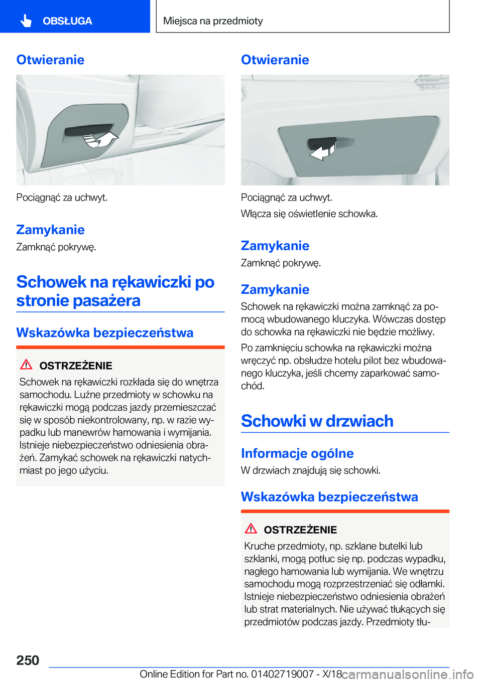 BMW Z4 2019  Instrukcja obsługi (in Polish) �O�t�w�i�e�r�a�n�i�e
�P�o�c�i�