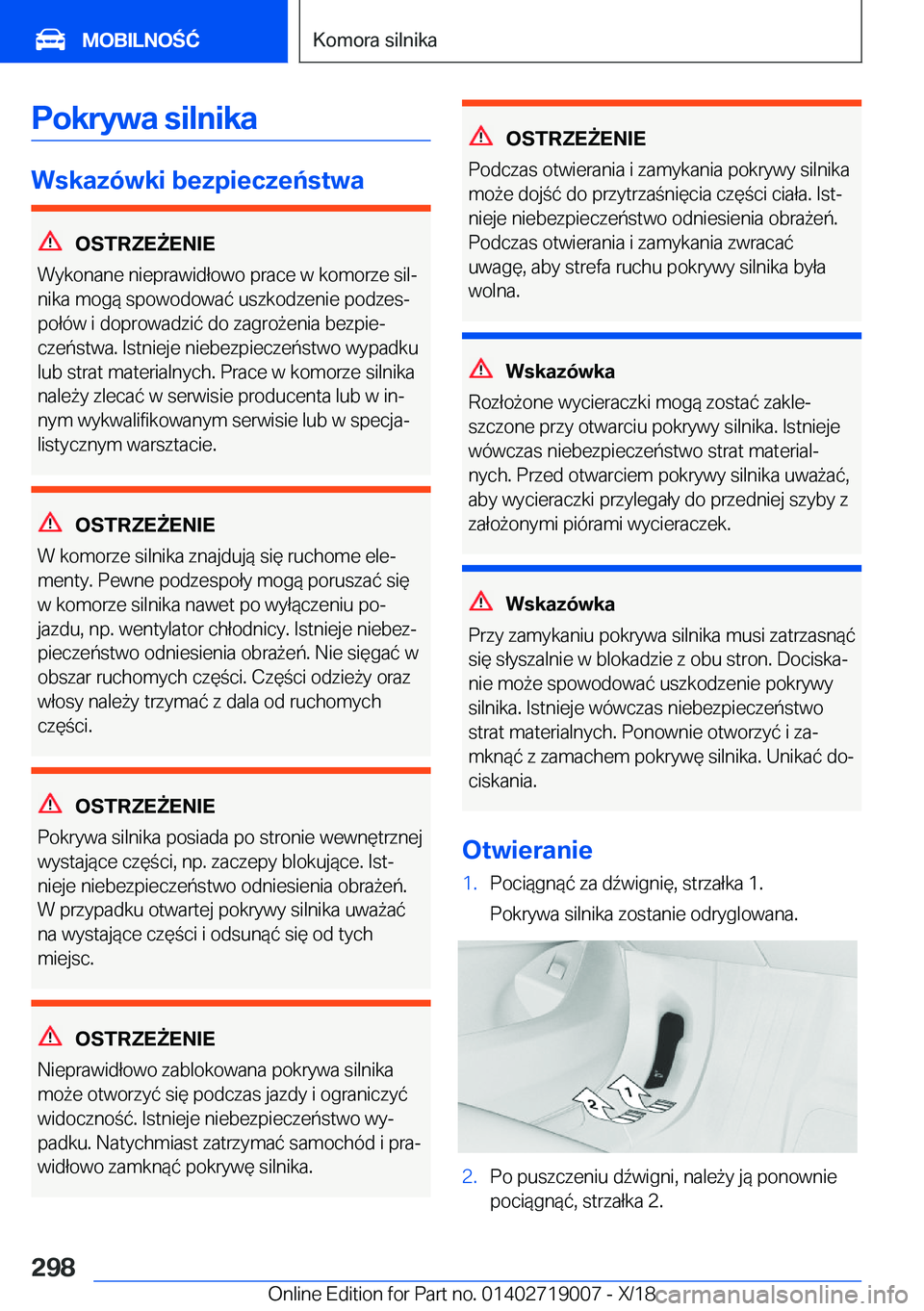 BMW Z4 2019  Instrukcja obsługi (in Polish) �P�o�k�r�y�w�a��s�i�l�n�i�k�a
�W�s�k�a�z�