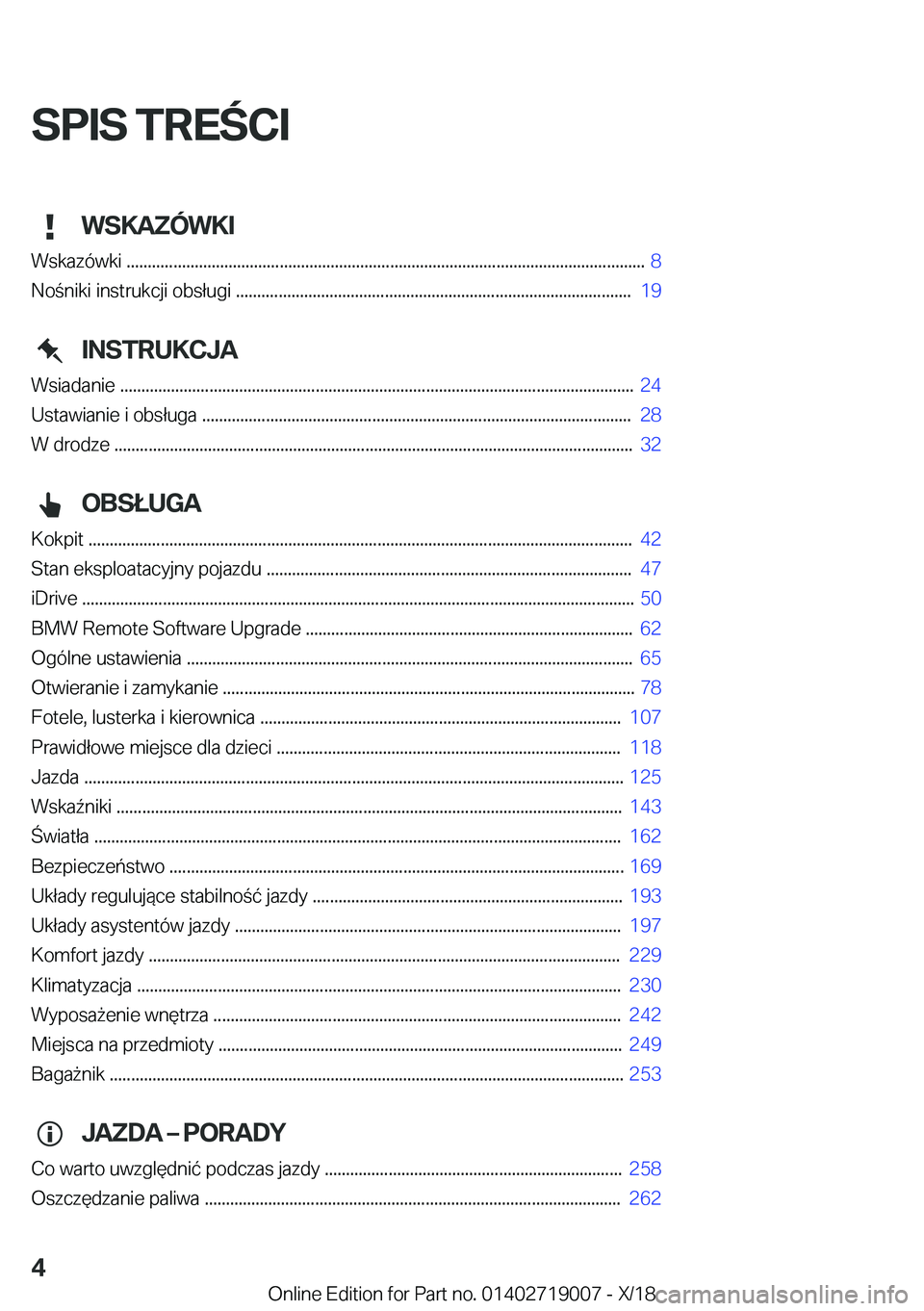 BMW Z4 2019  Instrukcja obsługi (in Polish) �S�P�I�S��T�R�E�C�I�W�S�K�A�Z�