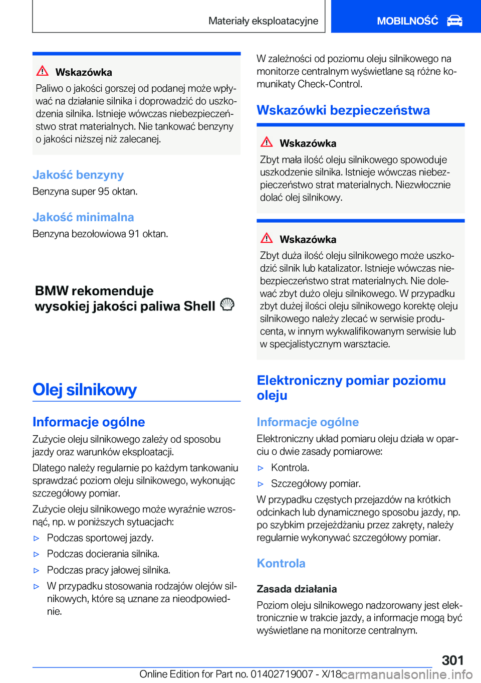 BMW Z4 2019  Instrukcja obsługi (in Polish) �W�s�k�a�z�