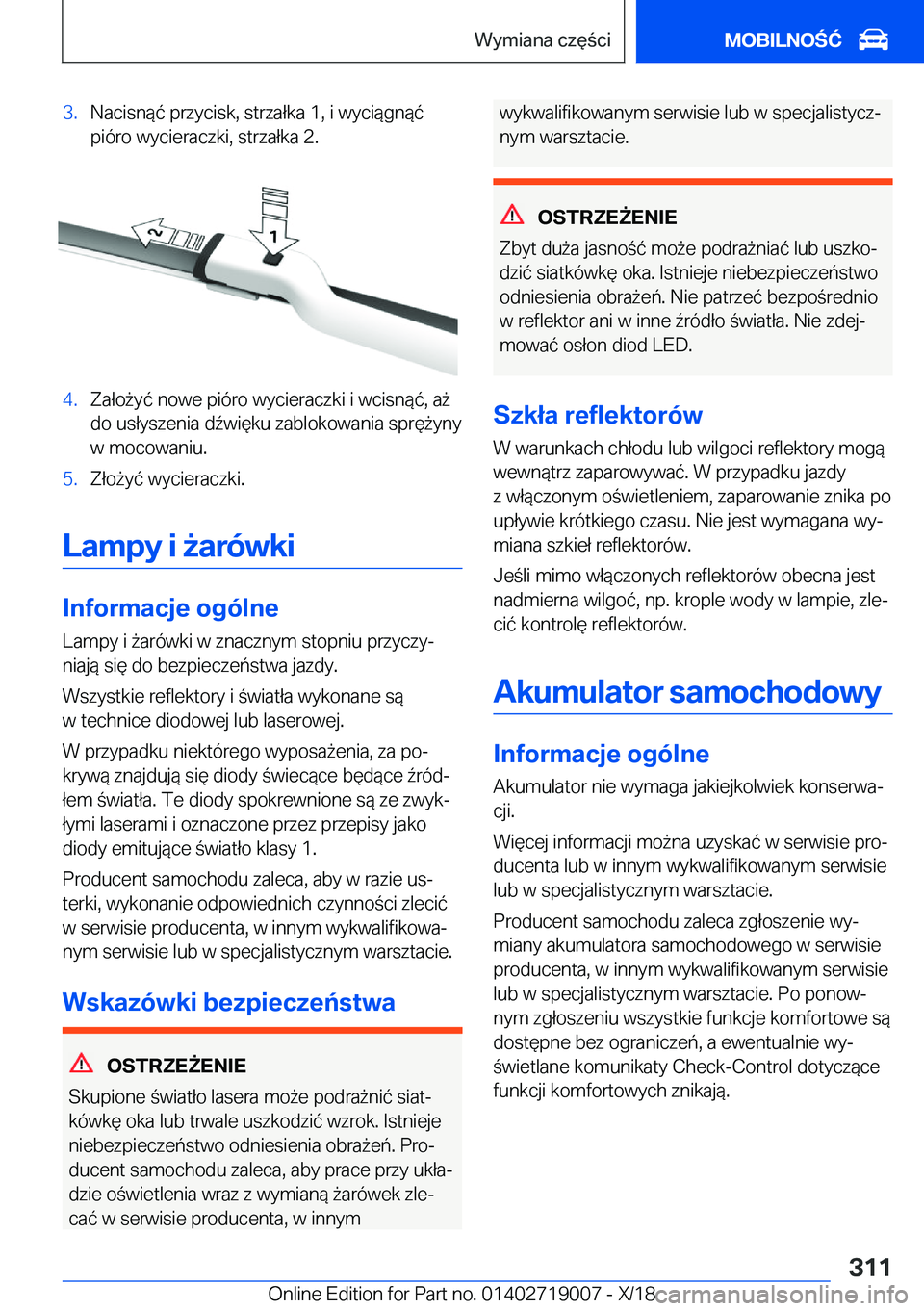 BMW Z4 2019  Instrukcja obsługi (in Polish) �3�.�N�a�c�i�s�n�