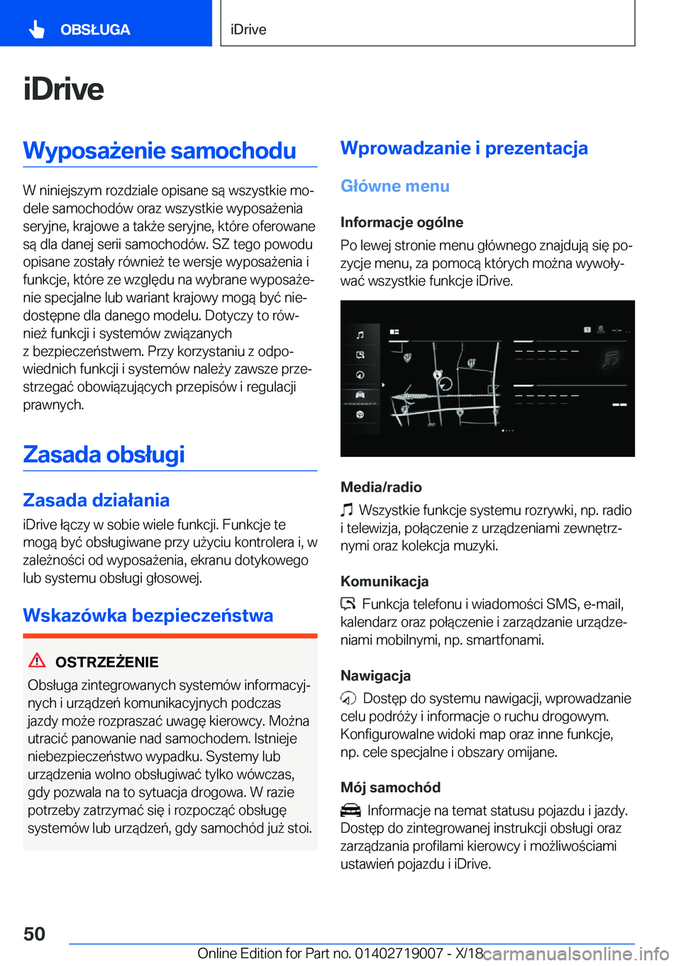 BMW Z4 2019  Instrukcja obsługi (in Polish) �i�D�r�i�v�e�W�y�p�o�s�a9�e�n�i�e��s�a�m�o�c�h�o�d�u
�W��n�i�n�i�e�j�s�z�y�m��r�o�z�d�z�i�a�l�e��o�p�i�s�a�n�e��s�