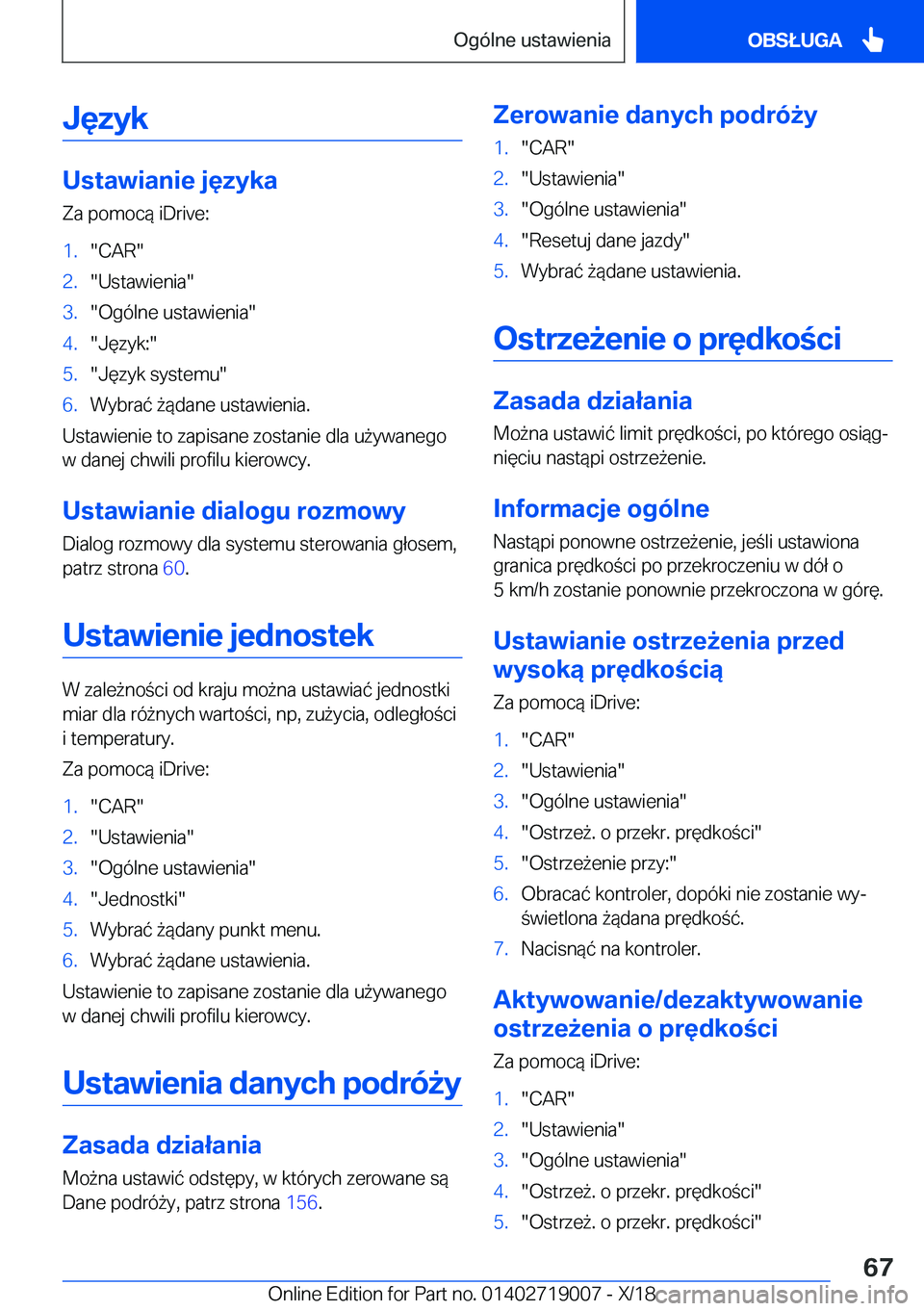 BMW Z4 2019  Instrukcja obsługi (in Polish) �J�