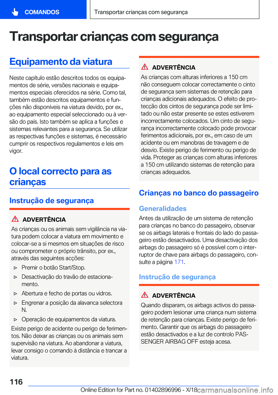 BMW Z4 2019  Manual do condutor (in Portuguese) �T�r�a�n�s�p�o�r�t�a�r��c�r�i�a�n�