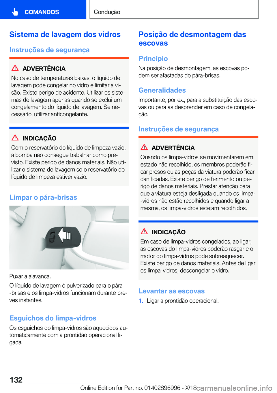 BMW Z4 2019  Manual do condutor (in Portuguese) �S�i�s�t�e�m�a��d�e��l�a�v�a�g�e�m��d�o�s��v�i�d�r�o�s�I�n�s�t�r�u�