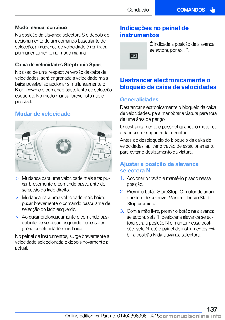 BMW Z4 2019  Manual do condutor (in Portuguese) �M�o�d�o��m�a�n�u�a�l��c�o�n�t�