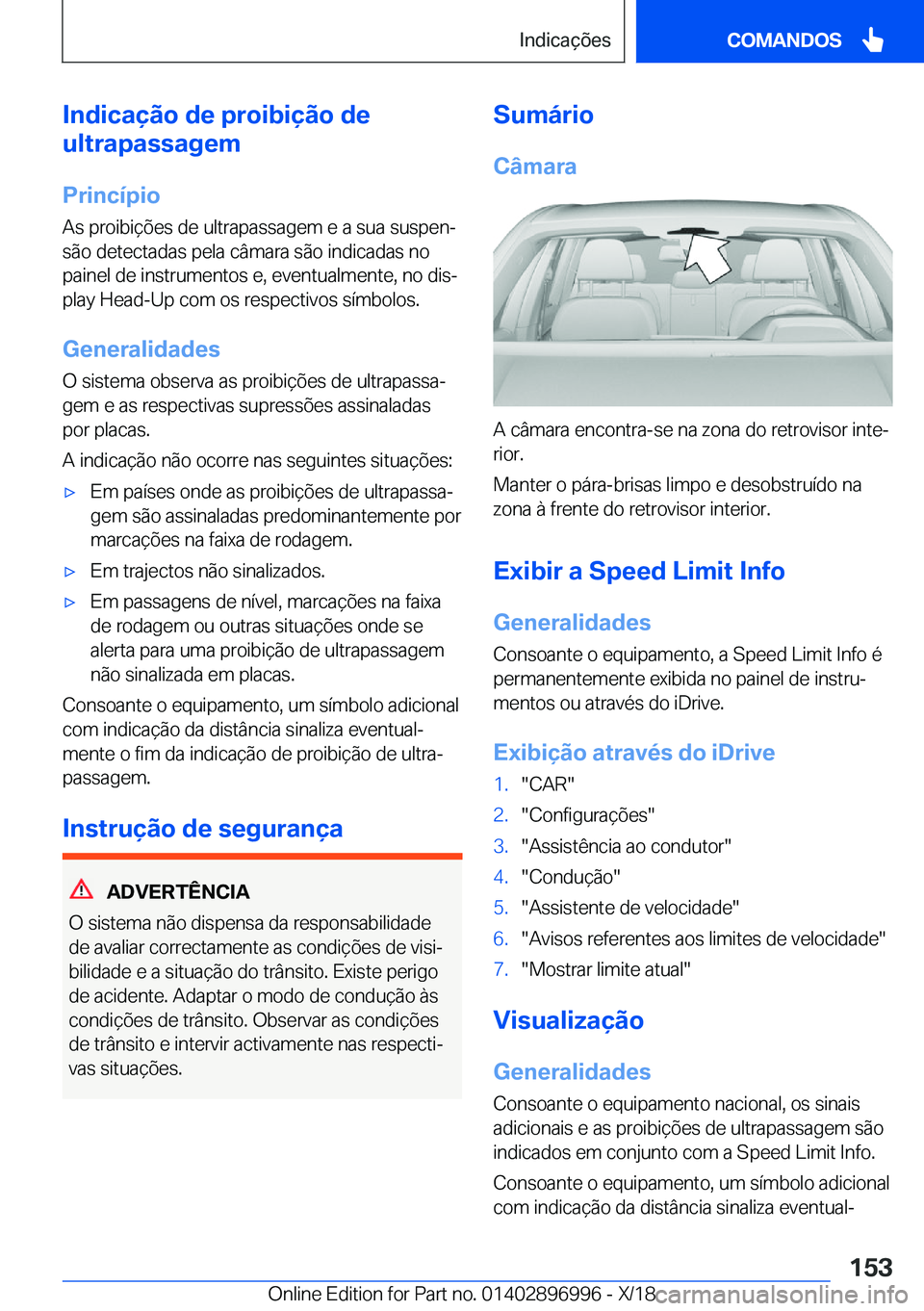 BMW Z4 2019  Manual do condutor (in Portuguese) �I�n�d�i�c�a�