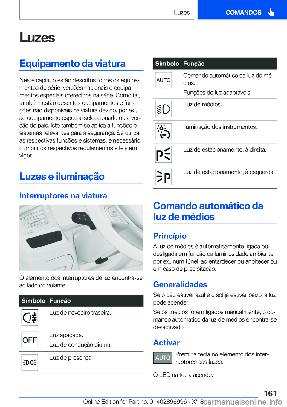 BMW Z4 2019  Manual do condutor (in Portuguese) �L�u�z�e�s�E�q�u�i�p�a�m�e�n�t�o��d�a��v�i�a�t�u�r�a
�N�e�s�t�e��c�a�p�