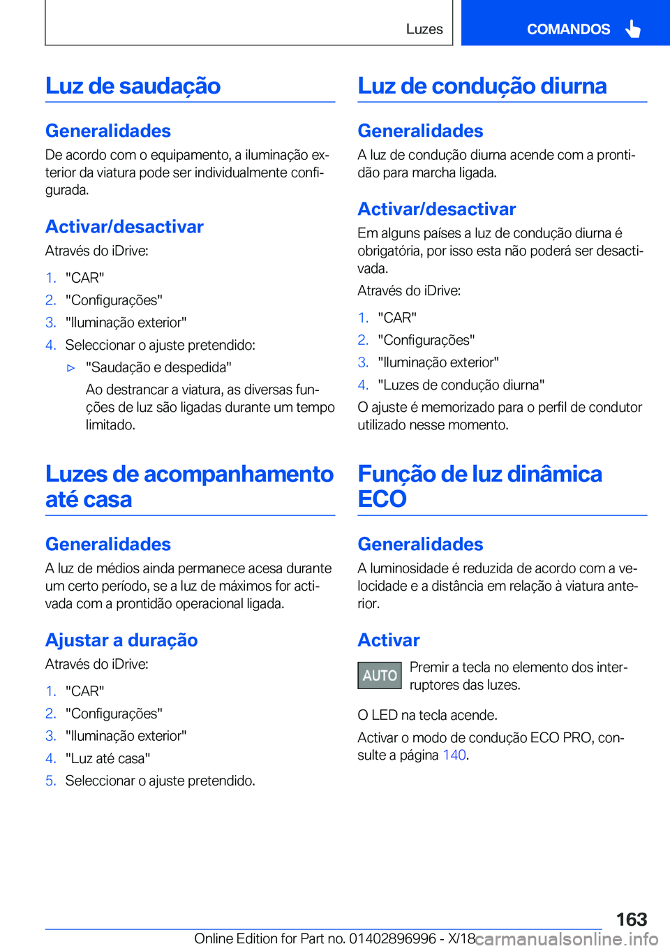 BMW Z4 2019  Manual do condutor (in Portuguese) �L�u�z��d�e��s�a�u�d�a�