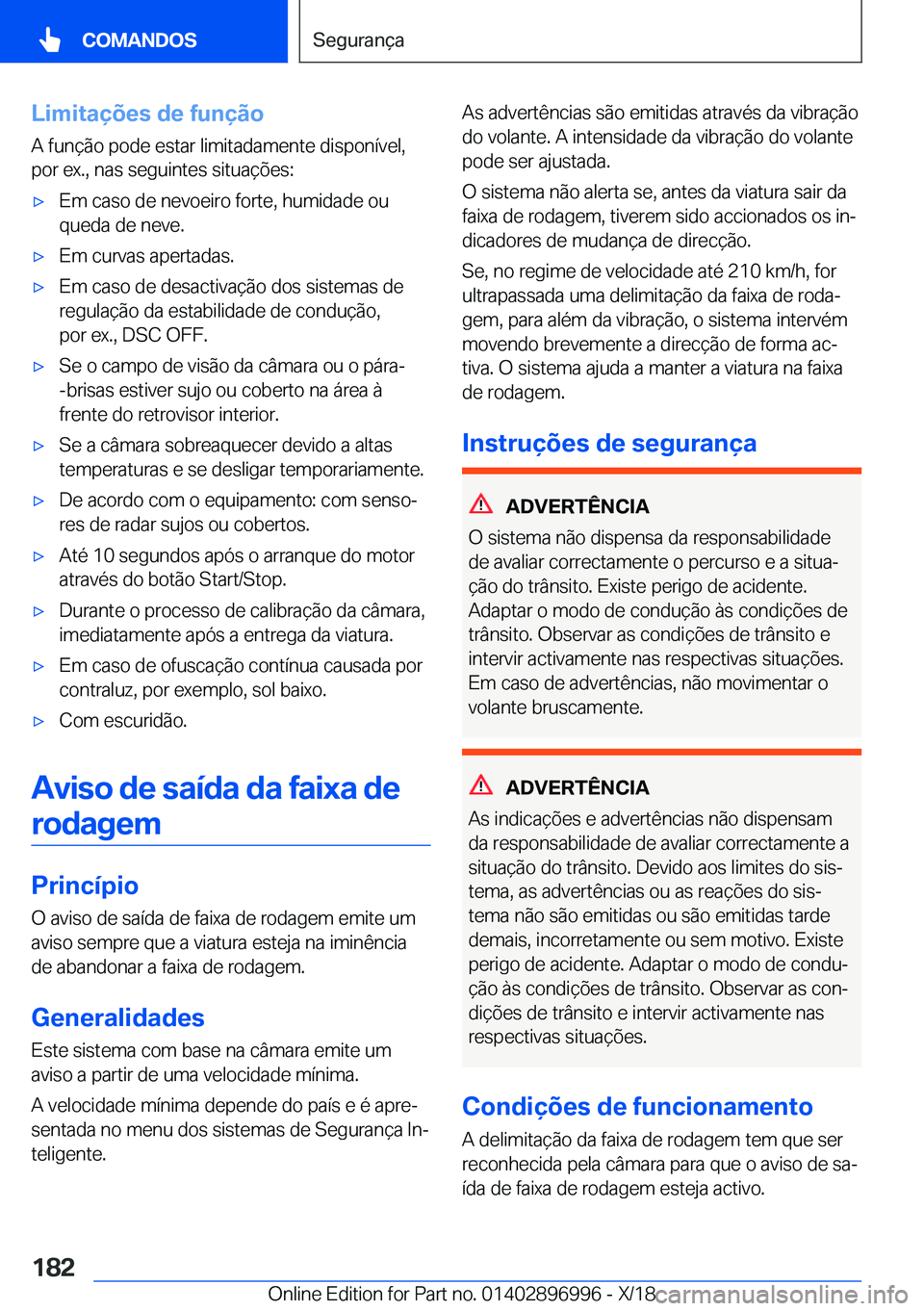BMW Z4 2019  Manual do condutor (in Portuguese) �L�i�m�i�t�a�