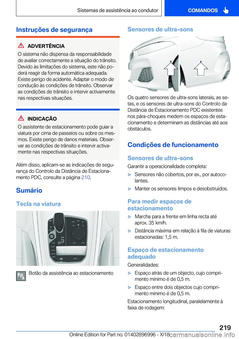 BMW Z4 2019  Manual do condutor (in Portuguese) �I�n�s�t�r�u�