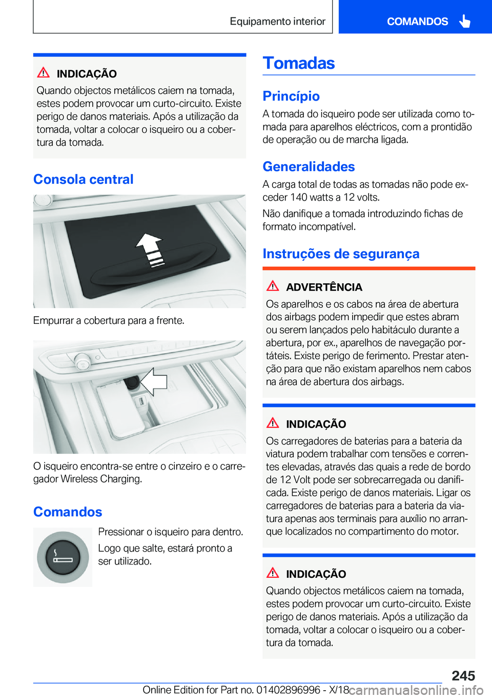 BMW Z4 2019  Manual do condutor (in Portuguese) �I�N�D�I�C�A�