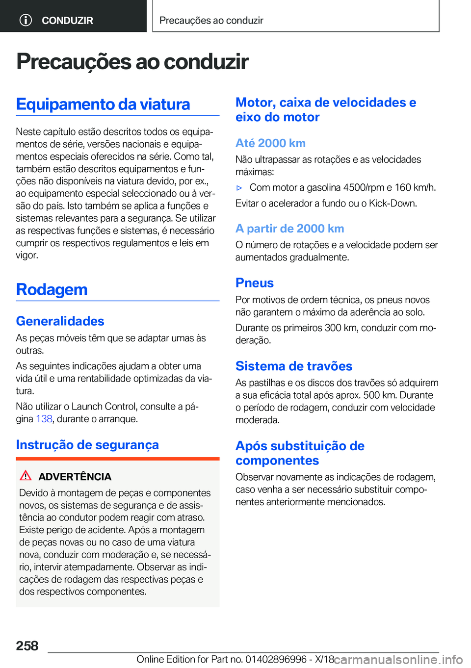 BMW Z4 2019  Manual do condutor (in Portuguese) �P�r�e�c�a�u�