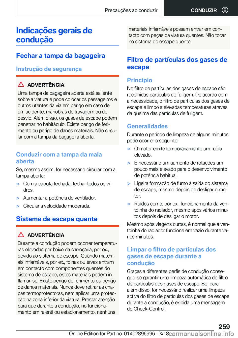 BMW Z4 2019  Manual do condutor (in Portuguese) �I�n�d�i�c�a�