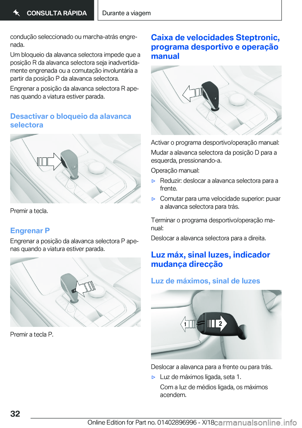 BMW Z4 2019  Manual do condutor (in Portuguese) �c�o�n�d�u�