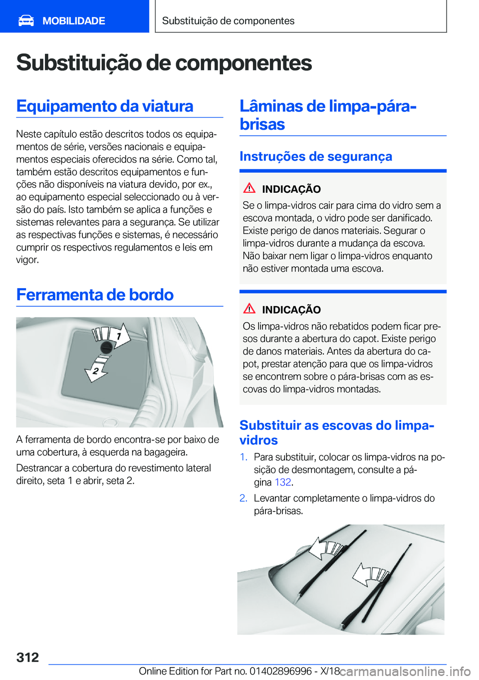BMW Z4 2019  Manual do condutor (in Portuguese) �S�u�b�s�t�i�t�u�i�