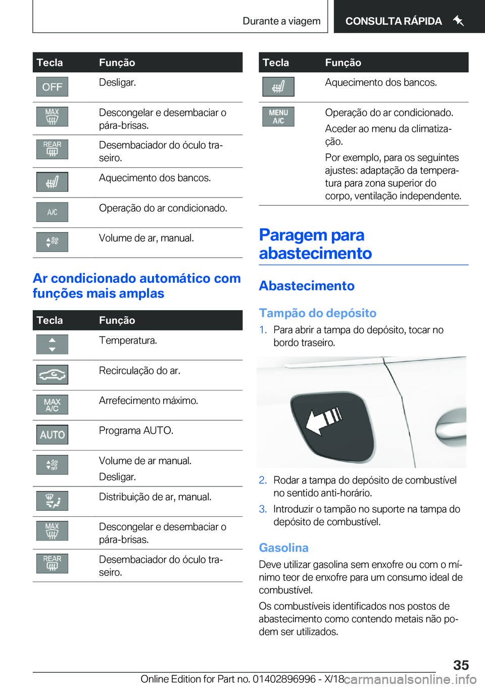 BMW Z4 2019  Manual do condutor (in Portuguese) �T�e�c�l�a�F�u�n�